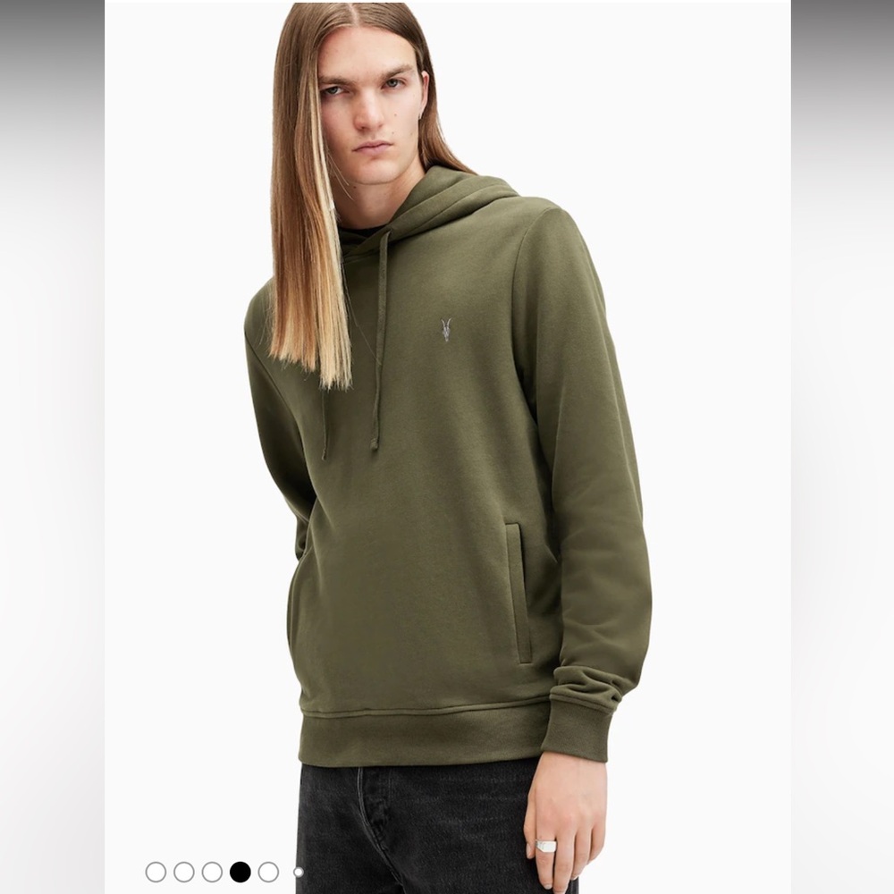 All Saints Sweatshirt Men Small Green Raven OTH Hoody Pullover Drawstring Logo